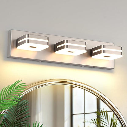 3 Light Bathroom Vanity Light, Brushed Nickel Vanity Light Fixture Over Mirror, Dimmable 5CCT LED, Modern Wall Sconce for Bathroom, Farmhouse Vanity Lights for Mirror, Indoor Use