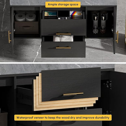homary 39.4" Floating Bathroom Vanity with Sink, Modern Bathroom Vanity with Sintered Stone Countertop and 2 Drawers 2 Storage Cabinets, Undercounter Ceramic Sink Cabinet, Black