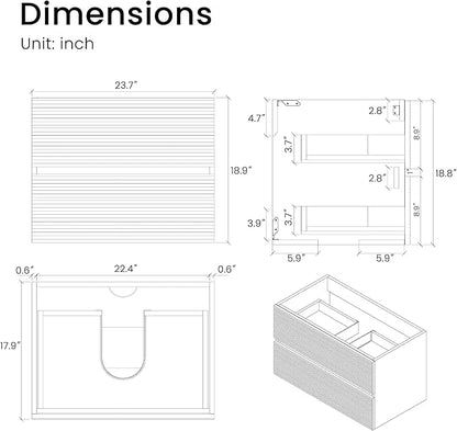 24″ Natural Wood & White Floating Bathroom Vanity with Sink, Modern Bathroom Cabinet with Soft Close & Large Storage Drawers, for Small Space, Apartment, Hotel, Fully Assembled