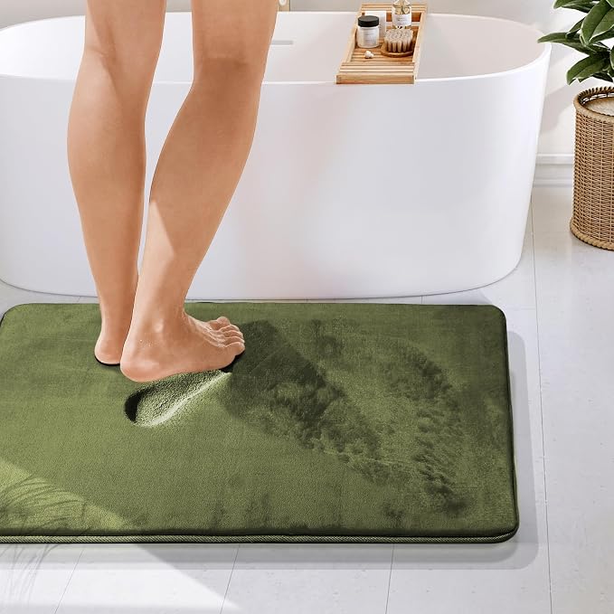 Clara Clark Bathroom Rugs, Velvet Memory Foam Bath Mat, Non-Slip Bath Rugs, Machine Wash, Dries Quickly, Ultra Soft Plush Bath Mats for Bathroom, 24 x 36, Sage Green