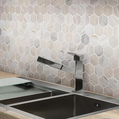 MSI Angora 12 in. x 12 in. Polished Marble Hexagon Tile for Kitchen Backsplash, Floor Tile, Wall Tile for Bathroom, Shower Wall Tile, Mesh Mounted Mosaic Tile