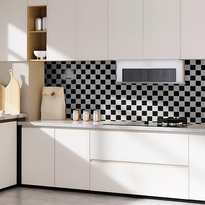 Art3d Grid Peel and Stick Backsplash, 10-Pack, 12 x 12 in, Black & White | Enhanced Thickness, Strong Adhesion, Moisture Resistant, Long-Lasting, Minimalist Look, DIY Friendly, for Kitchen Countertops