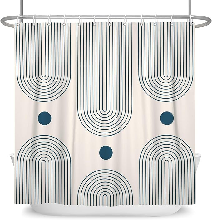 Mid Century Modern Shower Curtain Abstract Minimalist Arch Sun Lines Geometric Aesthetic Bath Curtain Boho Bathtub Decorations Waterproof Fabric Bathroom Curtain with Hooks 60x72 inch