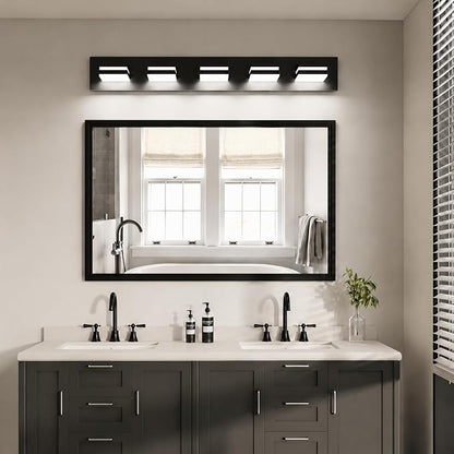 36" 5-Light Black Modern LED Bathroom Vanity Light Fixtures over Mirror | Rotatable Heads, 3 Color Temperatures, Wall Mount, Square Shade Design