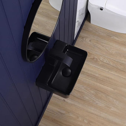 Small Wall Mount Bathroom Vessel Sink Matte Black 14"x10" Rectangular Floating Porcelain Ceramic Black Wall Hung Vanity Basin Sink for Tiny Home,RV,Bathroom
