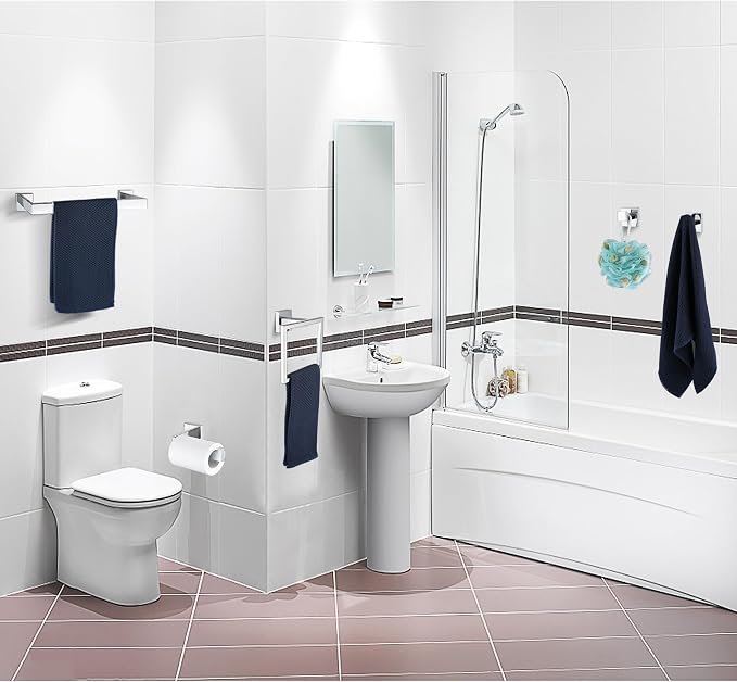 5 Pieces Bathroom Hardware Accessories Set Polished Chrome, 16Inch Bathroom Towel Rack Set SUS304 Stainless Steel, Square Bath Towel bar Set Heavy Duty, Wall Mounted