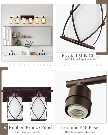 6-Light Oil Rubbed Bronze Bathroom Light Fixtures with Milk Frosted Glass, 42" Modern Bathroom Vanity Lighting Fixtures Over Mirror with Metal Cage, Wall Sconce Lights for Bath, CH9176ORBW-6W