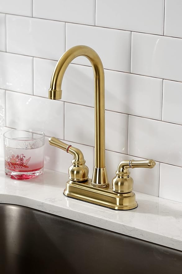 Kingston Brass KB497SB Magellan Two-Handle 2-Hole Deck Mount Bar Faucet in Brushed Brass