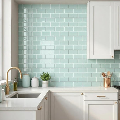 Arttown Peel and Stick 3D Wall Backsplash, 20-Sheet, 12" × 12" Aqua Green | Subway Tiles Self Adhesive Thicker Design Wall Tile Panel Wallpaper for Bathroom Balcony Kitchen