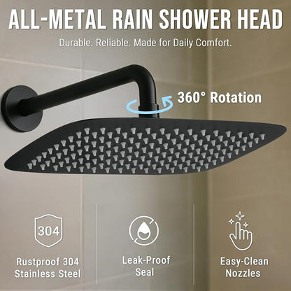 G-Promise All Metal 12 Inch Large Rain Shower Head for Ceiling or Wall | Built to Last, Rust Resistant 304 Stainless Steel, Easy to Install, Full Body Coverage Rainfall Shower Head, Daily SPA