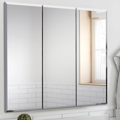 Design House Cyprus Medicine Cabinet, 3 Frameless Mirrored Doors, 2 Adjustable Shelves, Pre-Assembled, Surce or Recess-Mounted, White, 36.3 in. W x 4.4 in. D x 30.1 in. H, 590265