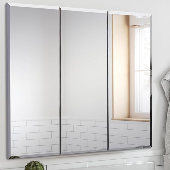 36 Inch Cyprus Bathroom Medicine Cabinet, Durable Pre-Assembled Wall Mounted Cabinet w/Frameless Mirrored Doors, White – Design House, 597500