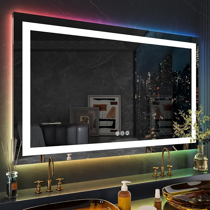 LOAAO 72"X32" RGB LED Bathroom Mirror with Lights, UL Listed | Anti-Fog, Dimmable, RGB Backlit + Front Lighted, Memory Function, Tempered Glass