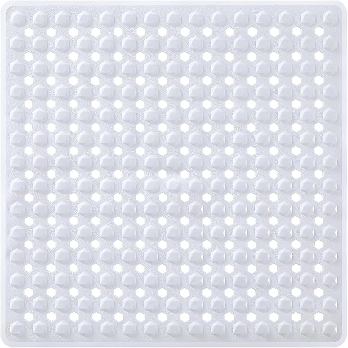 Yimobra Square Shower Floor Mat Non Slip, 21"X21" Machine Washable Bath Tub Mat, Soft on Feet, Bathmat with Drain Holes and Suction Cups, Fast Draining, White