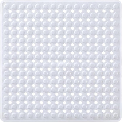 Yimobra Square Shower Floor Mat Non Slip, 21"X21" Machine Washable Bath Tub Mat, Soft on Feet, Bathmat with Drain Holes and Suction Cups, Fast Draining, White