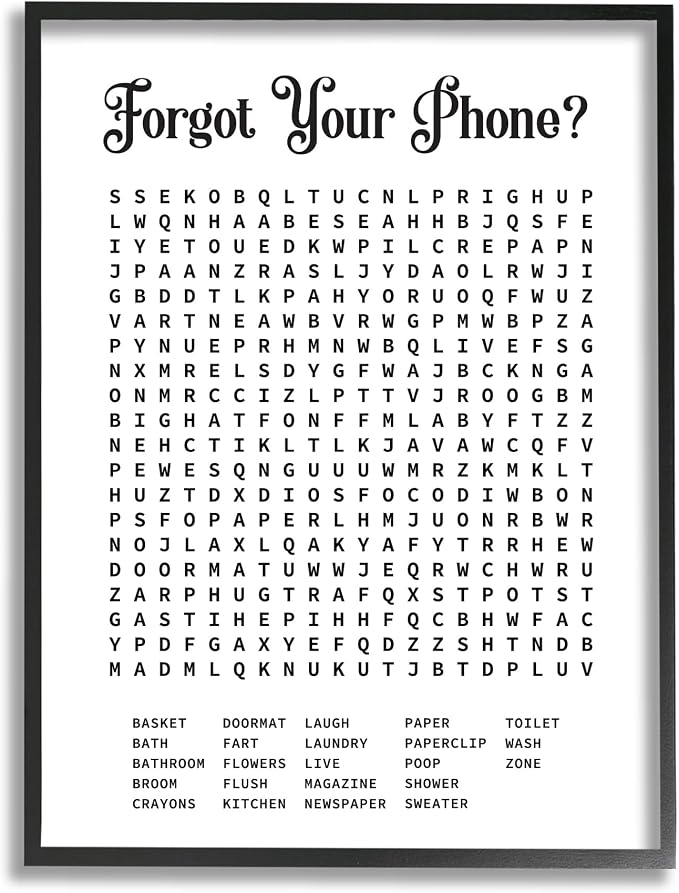 Bathroom Word Puzzle, 16 x 20 Inch Framed Giclée Print | Stupell Industries · By Lettered and Lined · Ready to hang · Great for bath or laundry spaces · Made in USA