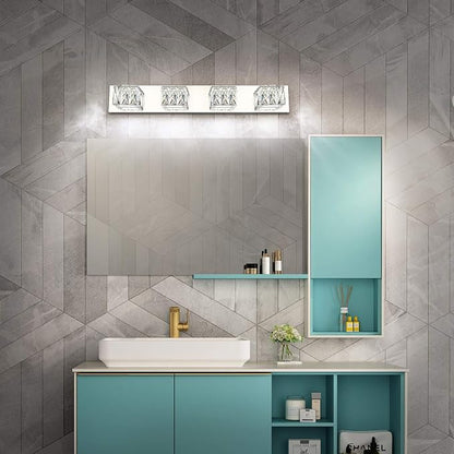 4 Lights Bathroom Vanity Light - Crystal Modern Vanity Lights for Bathroom - Dimmable 24W LED Chrome Bath Light Fixtures Over Mirror Cool White Light