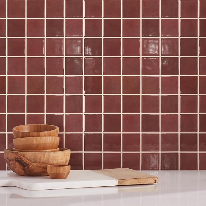 Commomy Thicker Red Peel and Stick Tiles - 10 pcs of 12" x 12" | 3D Adhesive Square Peel and Stick Tiles Backsplash for Kitchen, Bathroom, Removable, Waterproof, Vinyl Wall Tile