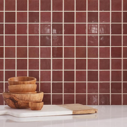 Commomy Thicker Red Peel and Stick Tiles - 10 pcs of 12" x 12" | 3D Adhesive Square Peel and Stick Tiles Backsplash for Kitchen, Bathroom, Removable, Waterproof, Vinyl Wall Tile