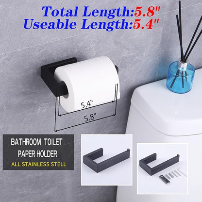 GERZWY Bathroom Accessory 2-Piece Set SUS 304 Stainless Steel Toilet Paper Holder Towel Ring Wall Mount, Matte Black HG1708-2BK