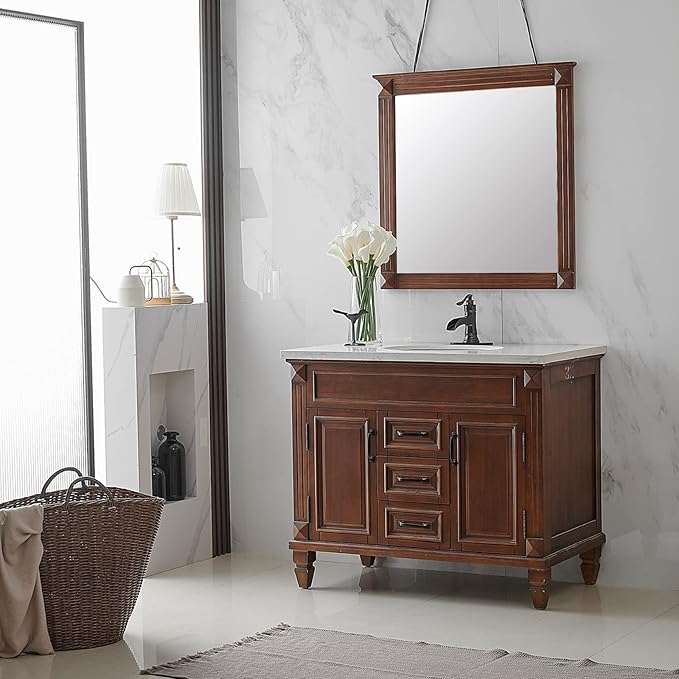 BWE Waterfall Bathroom Faucet Oil Rubbed Bronze Single-Handle One Hole Sink Faucet Farmhouse Bath Vanity Lavatory Restroom Faucets Antique