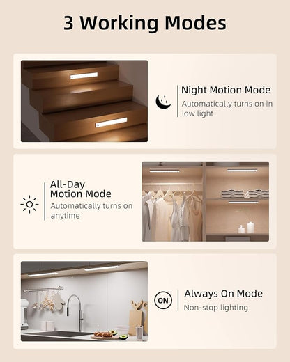EZVALO 13inch Under Cabinet Lighting, 3200mAh Rechargeable Wireless Motion Sensor Lights, 96 LEDs, 3 Color Temps, Dimmable, Timer, Magnetic, with Remote for Kitchen (3 Pack)