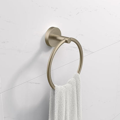 LAKETON Collection, 5-Piece Bathroom Hardware Accessories Set, Towel Ring, Adjustable Expandable Towel Bar, Two Towel and Robe Hook, Toilet Paper Holder, Wall Mounted, Satin Nickel