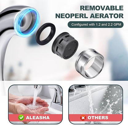 Chrome Centerset Bathroom Faucet: ALEASHA 4 Inch Centerset Bathroom Faucet, 2 Handles Washroom Sink Faucets with Pop Up Drain Stopper, RV Lavatory Vanity Faucets with Aesthetic Appeal