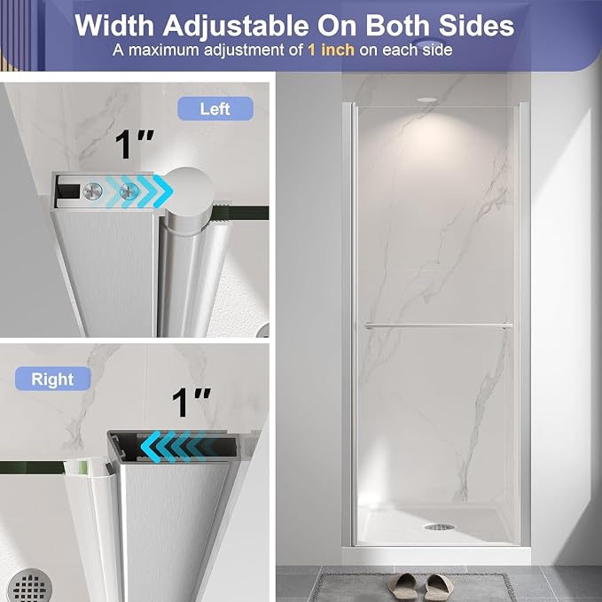 34"-36" W x 72" H Frameless Pivot Shower Door Brushed Nickel | 1/4"(6mm) SGCC Tempered Glass with Explosion-Proof Film &Nano Coating,Customizable Width