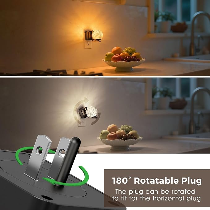 L LOHAS LED Night Lights Plug Into Wall 2 Pack, Dusk to Dawn Sensor | 10-Color RGB Dimmable Night Light, 180°Rotating Plug in Night Light for Bathroom, Hallway, Bedroom, Stairway