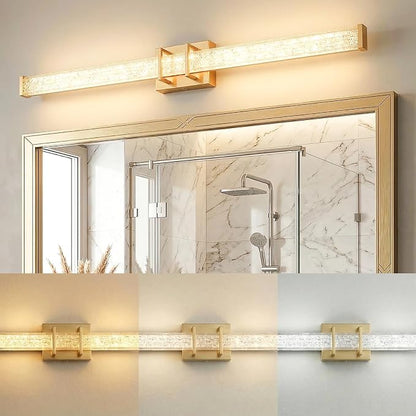 URSOLA 48" Modern LED Bathroom Light Fixtures, Golden 3CCT Dimmable Bathroom Vanity Light Over Mirror, Bathroom Vanity Bath Bar Lights with Crystal Acrylic Shade