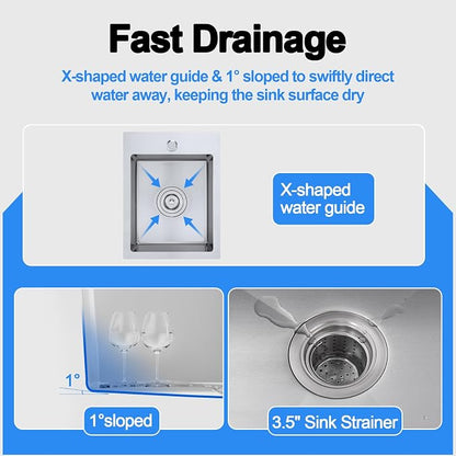 13 x 18 inch Bar Sink, Drop-in Tight Radius Brushed Stainless Steel Topmount Kitchen Sink Single Bowl