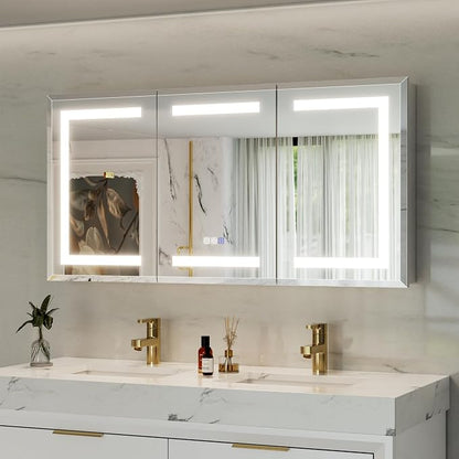 48x24 Lighted Medicine Cabinet with Mirror Defogger - Dimmable Touch Sensor, Adjustable Color Temperature, Shatterproof Tempered Glass, Quick-Release Hinges, Adjustable Shelves,three door