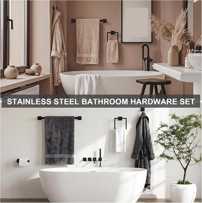 Gisafai 45 Pcs Matte Black Bathroom Hardware Accessories Set 23.6 Inch Black Bath Towel Bar Kit Stainless Steel Bathroom Hardware Set Towel Racks Ring Robe Hooks Paper Holder for Wall Mounted