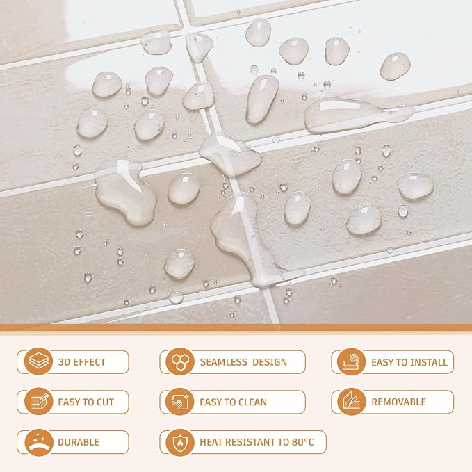 CRE8TIVE 16 Sheets Straight Linear Peel and Stick Tile Backsplash Stick on Wall Tile Beige Rectangular Kitchen Backsplash Tiles Waterproof Renter Friendly Back Splash for Living Room Fireplace 12"x12"