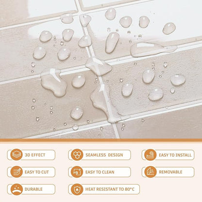 CRE8TIVE 16 Sheets Straight Linear Peel and Stick Tile Backsplash Stick on Wall Tile Beige Rectangular Kitchen Backsplash Tiles Waterproof Renter Friendly Back Splash for Living Room Fireplace 12"x12"