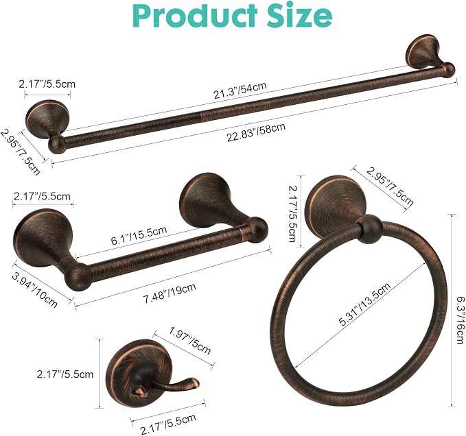Antique 4 Piece Bathroom Hardware Accessories Set Oil Rubbed Bronze,24 Inch Towel Bar Set with Double Post Pivoting Toilet Paper Holder,Towel Rack Set Vintage,Bathroom Towel Holder Set Bronze