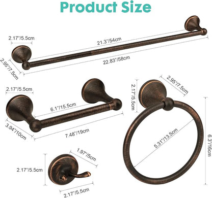 Antique 4 Piece Bathroom Hardware Accessories Set Oil Rubbed Bronze,24 Inch Towel Bar Set with Double Post Pivoting Toilet Paper Holder,Towel Rack Set Vintage,Bathroom Towel Holder Set Bronze