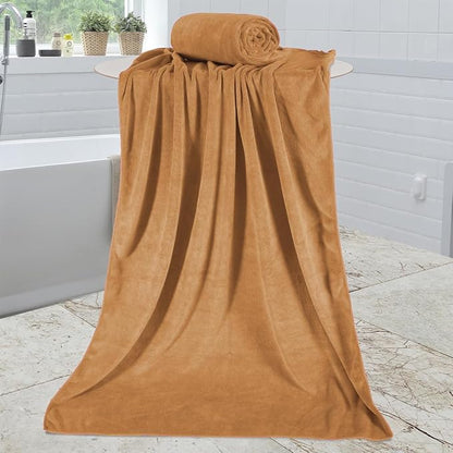 JML Microfiber Bath Towels Set of 2, 30" x 60", Beige | Oversized, Soft, Super Absorbent, Fast Drying for Shower, Swimming, Sauna, Pool, Beach, Sport, Fitness, Yoga