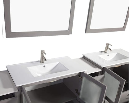 Vanity Art 108 Inch Under Mount Double Sink Bathroom Vanity Cabinet with 2 Mirrors, Ceramic Top Bathroom Cabinet Compact Set with 13 Dovetail Storage Drawers and Brushed Nickel Handles, VA3036-108-G