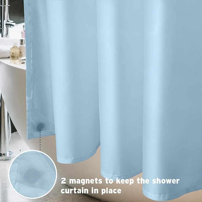 Titanker Fabric Shower Curtain Liner, Baby Blue, Waterproof, Lightweight, Machine Washable, 70 x 72 Inches