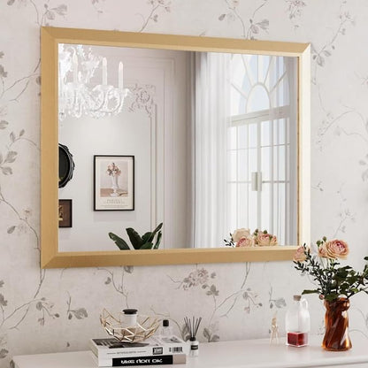 Bathroom Mirror for Wall, 40 X32 Inch (Brushed Gold Frame) | Thick Metal Framed, HD Reflection, Anti-Rust, Hang Horizontally/Vertically, Suitable for Bathroom, Farmhouse, Entryway