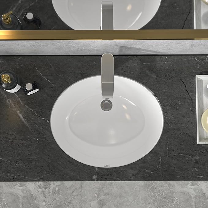 Sarlai Oval Vessel Undermount Bathroom Sink - 18x15 Inch, White Ceramic, Modern Art Basin, 16.25"x13.25"x5.5" with Overflow