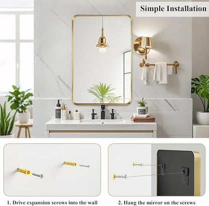 Fabuday Gold Bathroom Mirror 22x30 Inch - Rectangular Wall Mounted Mirror Over Sink, Brushed Metal Frame Bathroom Mirrors for Entryway Modern Farmhouse Decor, Horizontal or Vertical Hanging,