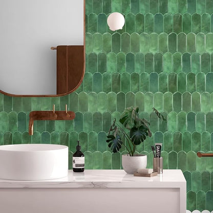 Vamos Tile Thicker Peel and Stick Backsplash Tile,Green,10-Sheet | Self Adhesive Vinyl Wall Tiles with Green Grout, Stick on Backsplash for Kitchen, Bathroom,RV,Laundry,11.1''x12''