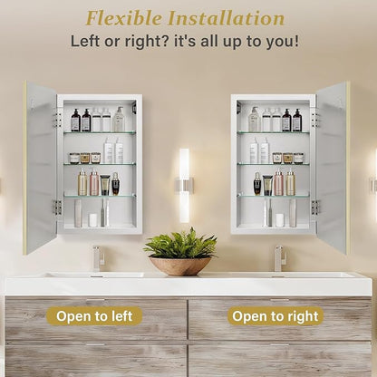 Medicine Cabinet with 16.2"x26" Mirror, Removable Shelves, Recessed or Wall Mounted Bathroom Cabinet, Silver Bathroom Vanity Mirrors for Over Sink with Storage
