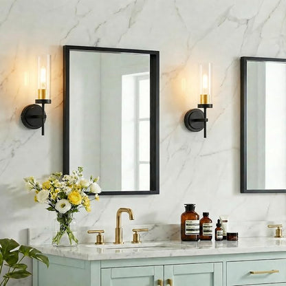 Hardwired Black and Gold Wall Sconce Set of Two Bathroom Sconces | Modern Brushed Gold Vanity Light for Bathroom Mirror Living Room Bedroom Hallway Stairs