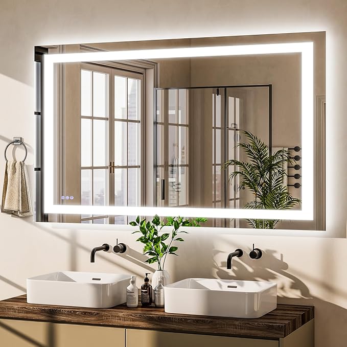 VooBang Bathroom Mirror with Lights 40 x 60 inches - 3 Adjustable Lighting Modes LED Bathroom Vanity Mirror, Anti-Fog, Memory Function, Tempered Glass, Wall Mounted Horizontally Vertically