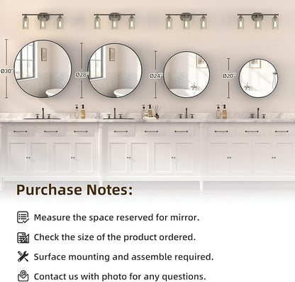 30 x 30 Inch Round Black Mirror Medicine Cabinet Surface Mounted, Circular Modern Bathroom Medicine Cabinet with Mirror, Metal Framed Medicine Cabinets with Tempered Glass Mirror
