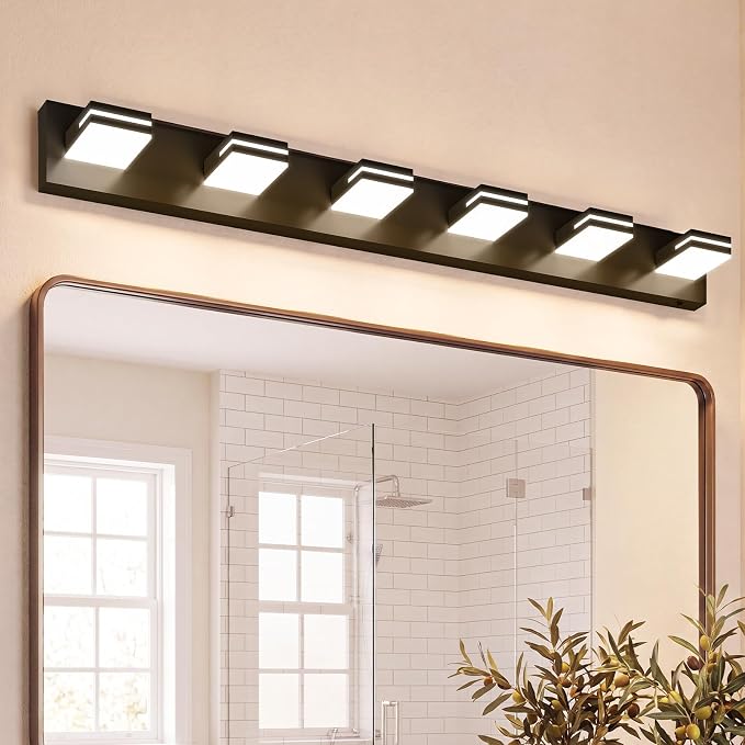 VOLISUN Modern Bathroom Vanity Light Fixtures (6-Light, 48-Inch), 5CCT Dimmable Lighting Fixtures Over Mirror, 360 Rotatable Head, Black LED Vanity Lights